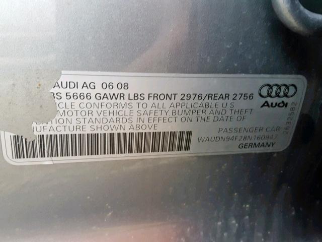 WAUDN94F28N160947 - 2008 AUDI S6 QUATTRO BLACK photo 10