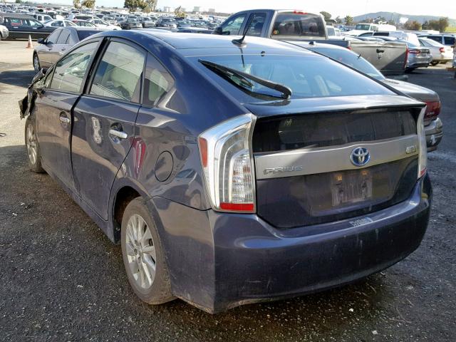 JTDKN3DP9D3039242 - 2013 TOYOTA PRIUS PLUG SILVER photo 3