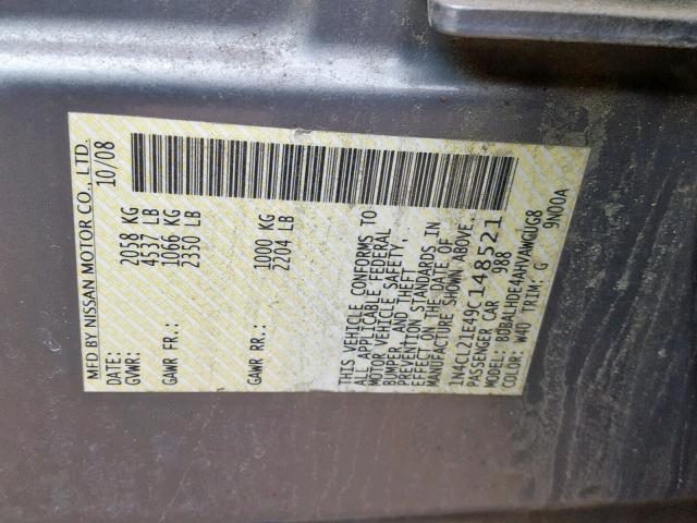 1N4CL21E49C148521 - 2009 NISSAN ALTIMA HYB GRAY photo 10