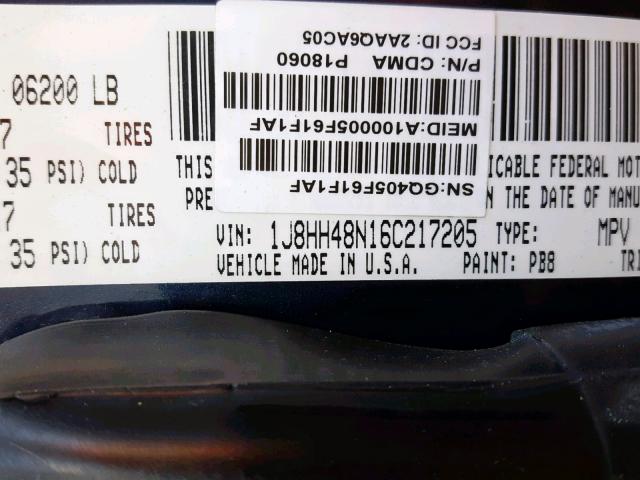 1J8HH48N16C217205 - 2006 JEEP COMMANDER ლურჯი ფოტო 10