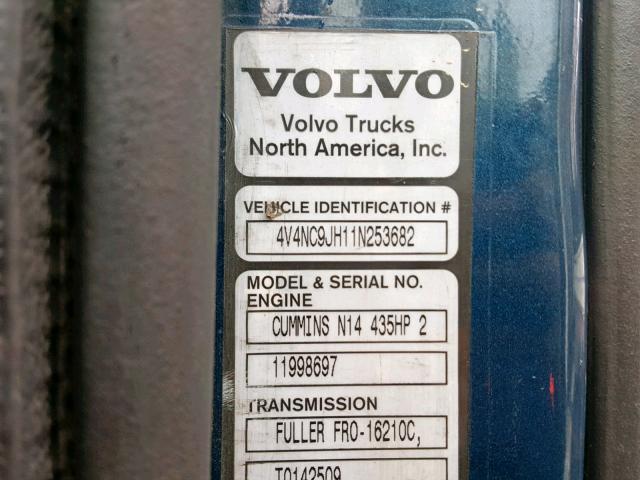 4V4NC9JH11N253682 - 2001 VOLVO VN VNL BLUE photo 10