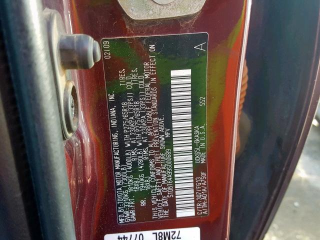 5TDBT64A99S000689 - 2009 TOYOTA SEQUOIA SR MAROON photo 10