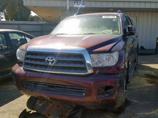 5TDBT64A99S000689 - 2009 TOYOTA SEQUOIA SR MAROON photo 2