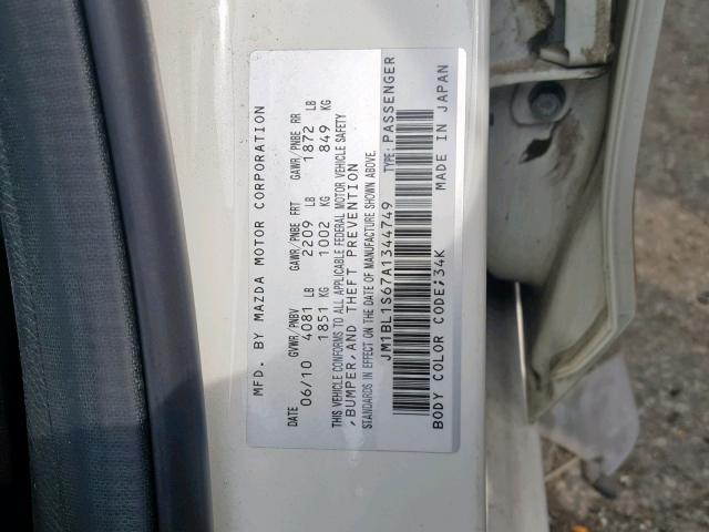 JM1BL1S67A1344749 - 2010 MAZDA 3 S WHITE photo 10