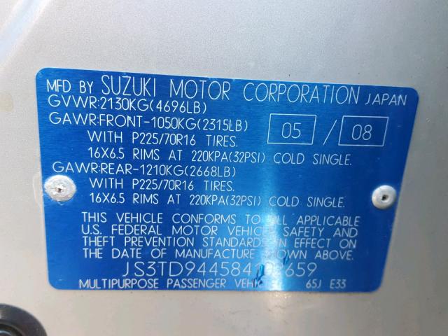 JS3TD944584102659 - 2008 SUZUKI GRAND VITA SILVER photo 10