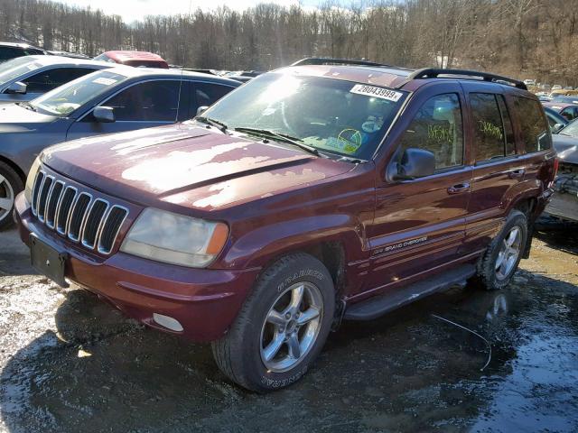 1J4GW58N02C184409 - 2002 JEEP GRAND CHER BURGUNDY photo 2