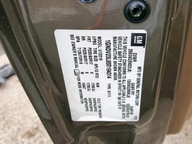 1GNDV23L95D194314 - 2005 CHEVROLET UPLANDER L Qəhvəyi foto 10