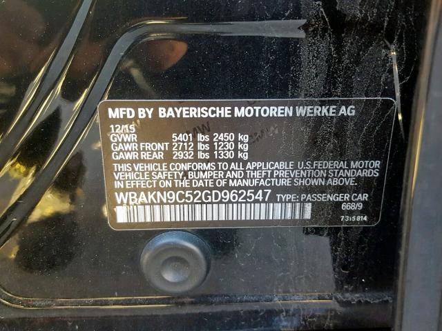 WBAKN9C52GD962547 - 2016 BMW 550 I BLACK photo 10