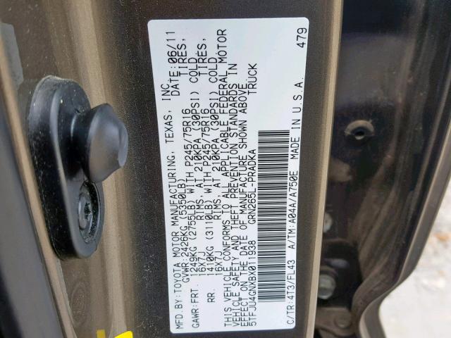 5TFJU4GNXBX011938 - 2011 TOYOTA TACOMA DOU BROWN photo 10