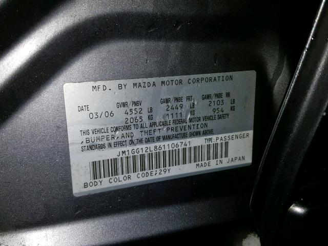 JM1GG12L861106741 - 2006 MAZDA SPEED 6 GRAY photo 10