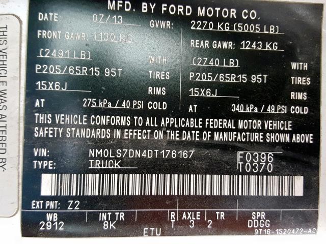 NM0LS7DN4DT176167 - 2013 FORD TRANSIT CO WHITE photo 10