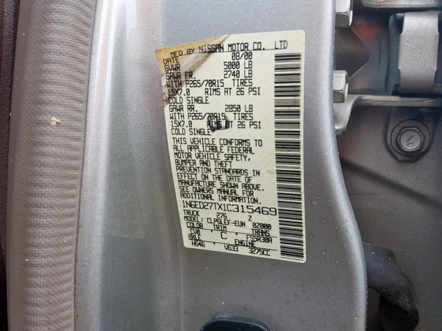 1N6ED27TX1C315469 - 2001 NISSAN FRONTIER C GOLD photo 10