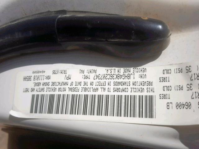 1J8HG48K36C207347 - 2006 JEEP COMMANDER თეთრი ფოტო 10