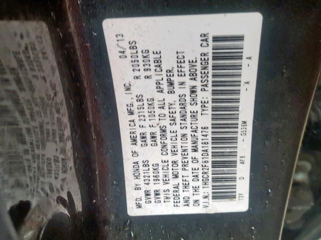 1HGCR2F81DA181476 - 2013 HONDA ACCORD EXL GRAY photo 10