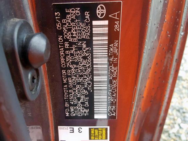 JTKJF5C79E3066313 - 2014 TOYOTA SCION TC GRAY photo 10