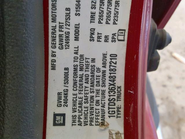 1GTDS136X48187210 - 2004 GMC CANYON BURGUNDY photo 10