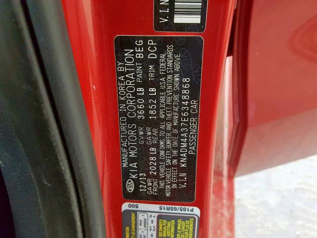 KNADM4A37E6348868 - 2014 KIA RIO LX RED photo 10