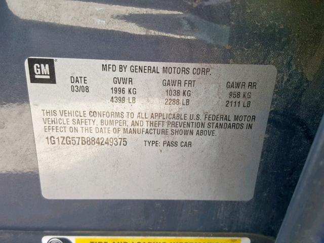 1G1ZG57B884249375 - 2008 CHEVROLET MALIBU LS GRAY photo 10