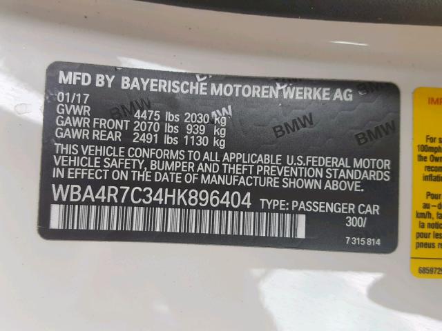 WBA4R7C34HK896404 - 2017 BMW 430I WHITE photo 10