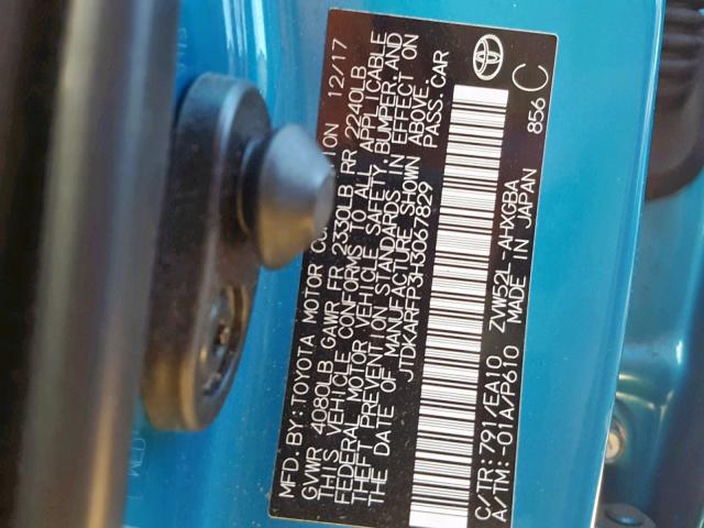 JTDKARFP3H3067829 - 2017 TOYOTA PRIUS PRIM 蓝色 照片 10