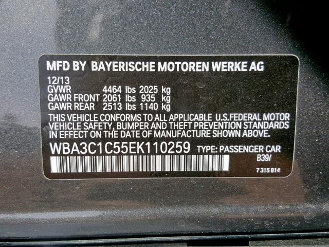 WBA3C1C55EK110259 - 2014 BMW 328 I SULE GRAY photo 10