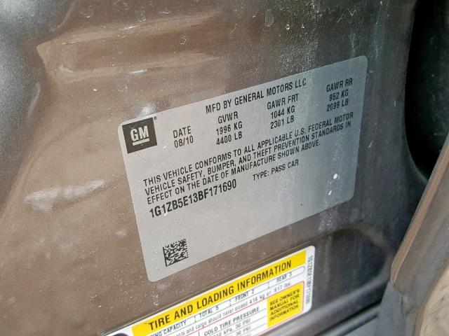 1G1ZB5E13BF171690 - 2011 CHEVROLET MALIBU LS BROWN photo 10