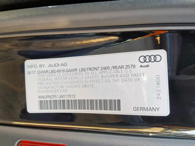 WAUFNCF51JA017012 - 2018 AUDI A5 PRESTIG BLACK photo 10