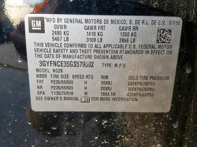 3GYFNCE35GS579502 - 2016 CADILLAC SRX PERFOR შავი ფოტო 10