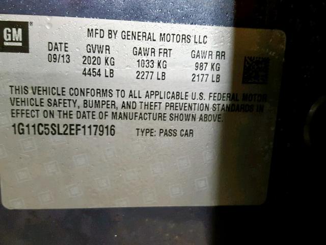 1G11C5SL2EF117916 - 2014 CHEVROLET MALIBU 1LT BLUE photo 10