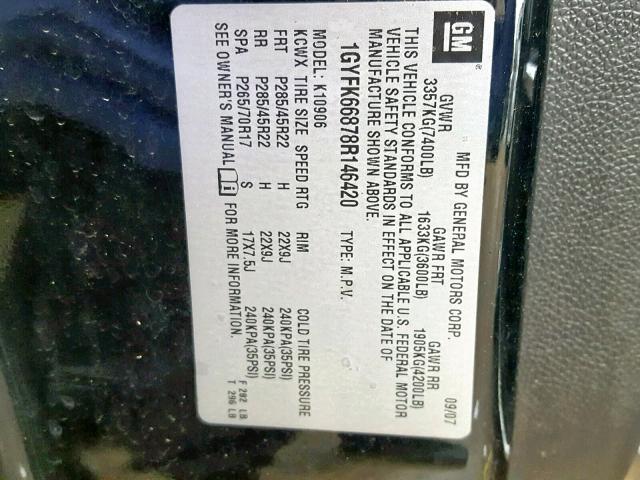 1GYFK66878R146420 - 2008 CADILLAC ESCALADE E BLACK photo 10