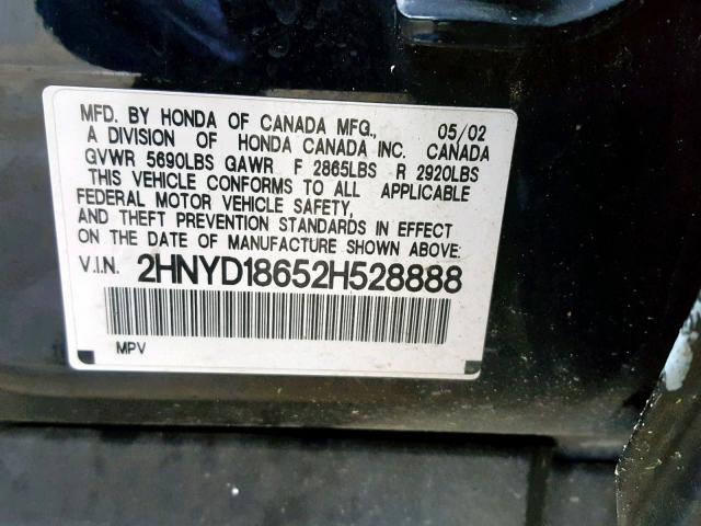 2HNYD18652H528888 - 2002 ACURA MDX TOURIN BLACK photo 10