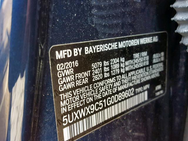 5UXWX9C51G0D89602 - 2016 BMW X3 XDRIVE2 BLUE photo 10