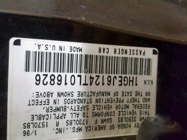 1HGEJ6124TL016826 - 1996 HONDA CIVIC DX BLACK photo 10