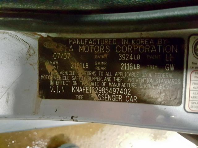 KNAFE122985497402 - 2008 KIA SPECTRA EX BLUE photo 10