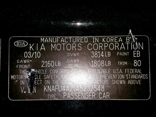 KNAFU4A21A5232548 - 2010 KIA FORTE EX BLACK photo 10