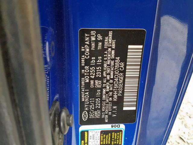 KMHHT6KD4CU078884 - 2012 HYUNDAI GENESIS CO BLUE photo 10