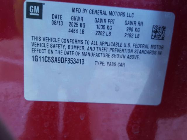 1G11C5SA9DF353413 - 2013 CHEVROLET MALIBU 1LT  照片 10