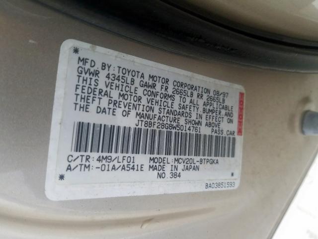 JT8BF28G8W5014761 - 1998 LEXUS ES 300  photo 10