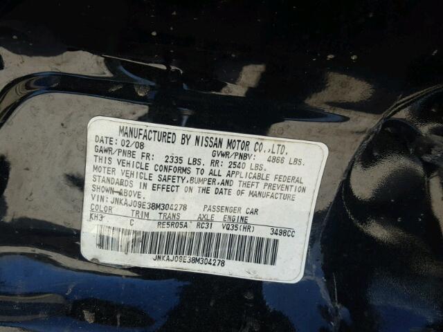 JNKAJ09E38M304278 - 2008 INFINITI EX35 BASE BLACK photo 10
