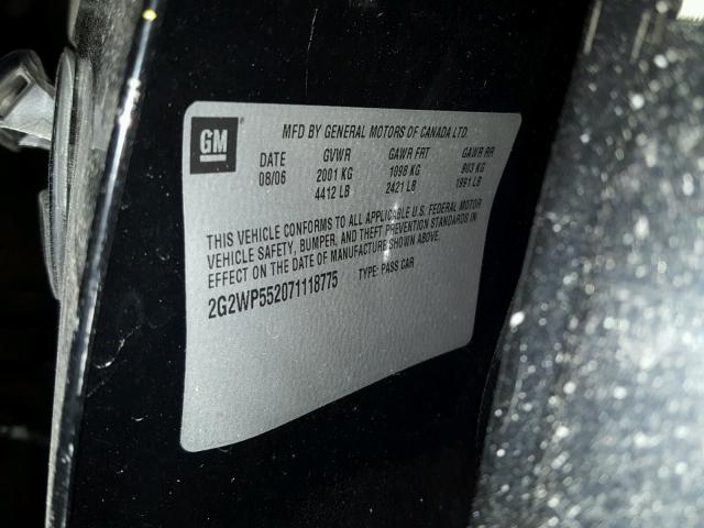 2G2WP552071118775 - 2007 PONTIAC GRAND PRIX BLACK photo 10