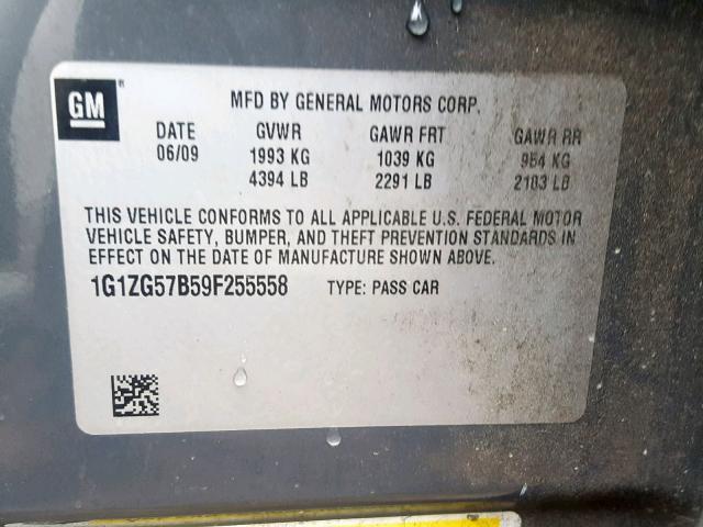 1G1ZG57B59F255558 - 2009 CHEVROLET MALIBU LS GRAY photo 10