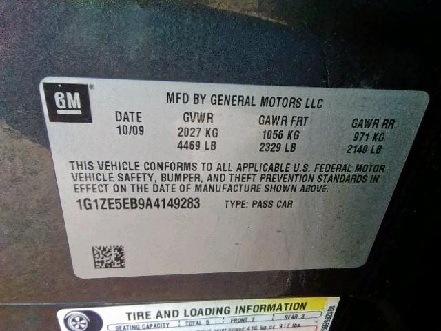 1G1ZE5EB9A4149283 - 2010 CHEVROLET MALIBU LTZ CHARCOAL photo 10