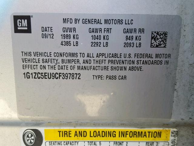 1G1ZC5EU9CF397872 - 2012 CHEVROLET MALIBU 1LT SILVER photo 10