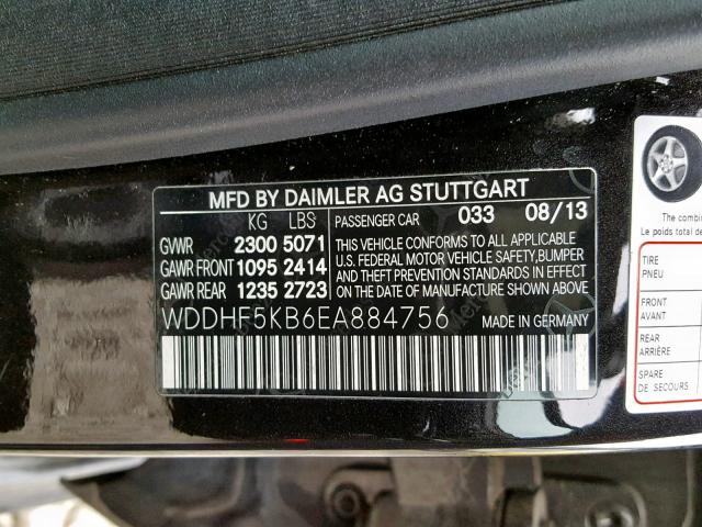 WDDHF5KB6EA884756 - 2014 MERCEDES-BENZ E 350 BLACK photo 10