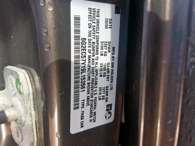 6G2EC57Y19L153561 - 2009 PONTIAC G8 GT CHARCOAL photo 10