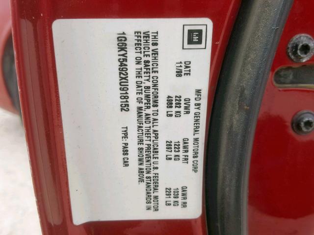 1G6KY5492XU918152 - 1999 CADILLAC SEVILLE ST RED photo 10