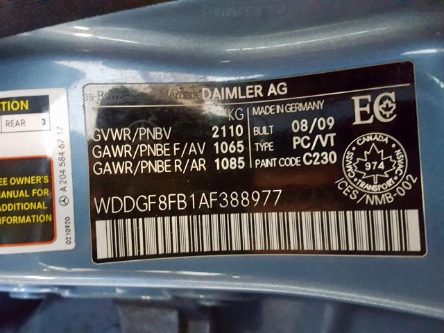 WDDGF8FB1AF388977 - 2010 MERCEDES-BENZ C 250 4MAT BLUE photo 10