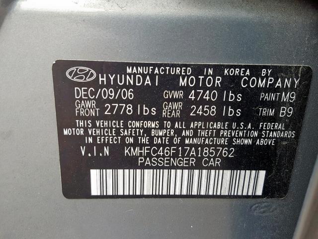 KMHFC46F17A185762 - 2007 HYUNDAI AZERA SE GREEN photo 10