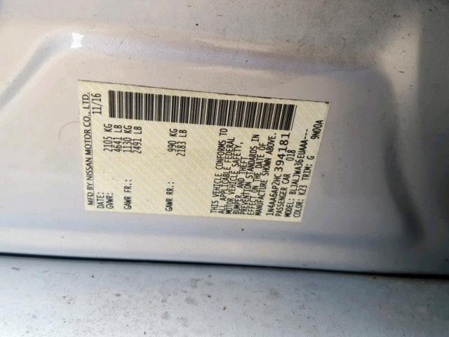 1N4AA6AP2HC394181 - 2017 NISSAN MAXIMA 3.5 SILVER photo 10