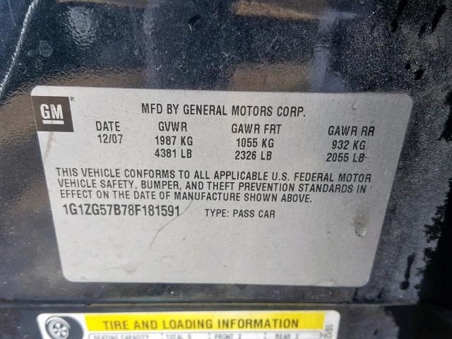 1G1ZG57B78F181591 - 2008 CHEVROLET MALIBU LS BLACK photo 10